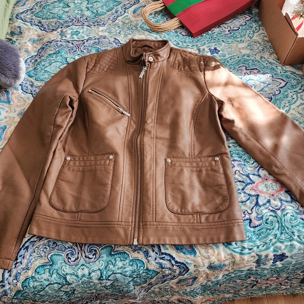 BERNADO NWT WOMENS SMALL BROWN LONG SLEEVE LEATHER JACKET COAT